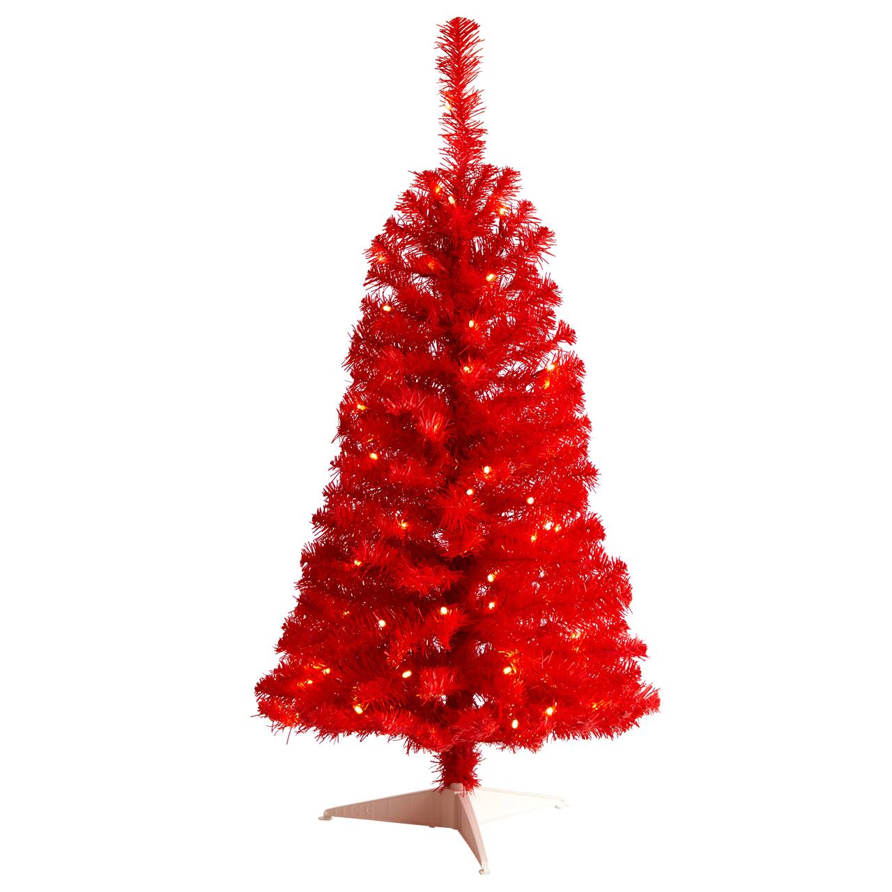 3ft. Pre-Lit Red Artificial Christmas Tree, Warm White LED Lights